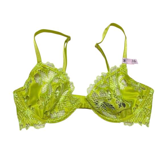Victoria's Secret Ziggy Glam Floral Embroidery Unlined Demi Bra Limelight 34B - Picture 1 of 3